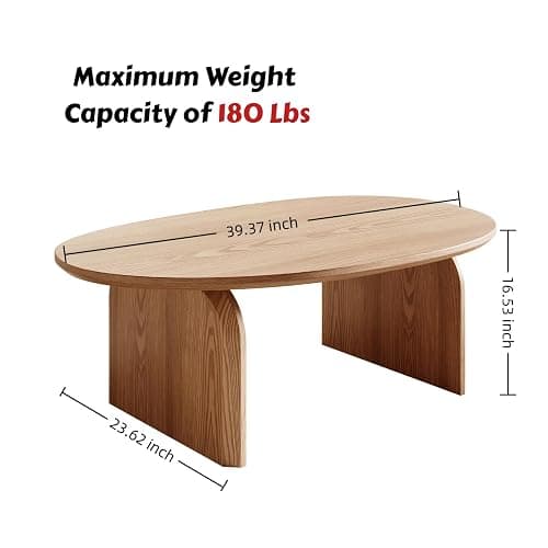 Honyee Modern Oval Coffee Table, Small Coffee Tables for Living Room - Oak Wood Top with Solid Legs, Wooden Center Table Easy Assembly for Living Room &Bedroom,Office, Natural thumbnail 2