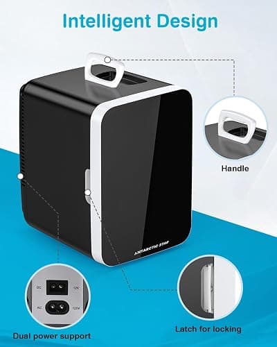 Antarctic Star Compact Mini Fridge, 10L Portable Small Refrigerator, 2.6 Gal Desktop Fridge with AC/DC Adapters, Small Cosmetics Cooler for Beverage, Food, Makeup, Bedroom, Office, Dorm, Black thumbnail 4