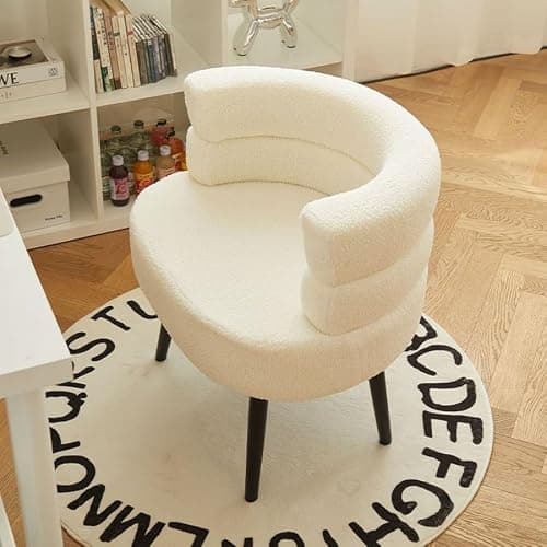 CHIQUERID Makeup Vanity Chairs with Back,Office Desk No Wheels,Comfy Fabric Easy to Install for Living Room,Bedroom,Home,Office,Dressing Room-Beige White - Image 1