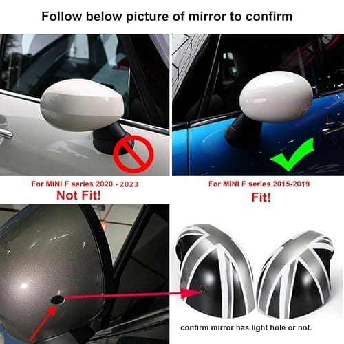 Side Wing Rearview Mirror Cover Compatible with Mini Cooper F54-F60 DC01 | Grey Jack ABS Stick-on Exterior Mirror Cap Shell Trim for Gen 3 F54-F60 2014-2019 with light hole thumbnail 5