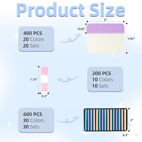 AolinEra 1200 PCS Tab Sticky Notes,2 Inch Sticky Index Tabs,24 Sets Colorful Divider Binder Thin Annotation Organize Sticky Notes,Post It Signature Tabs thumbnail 3