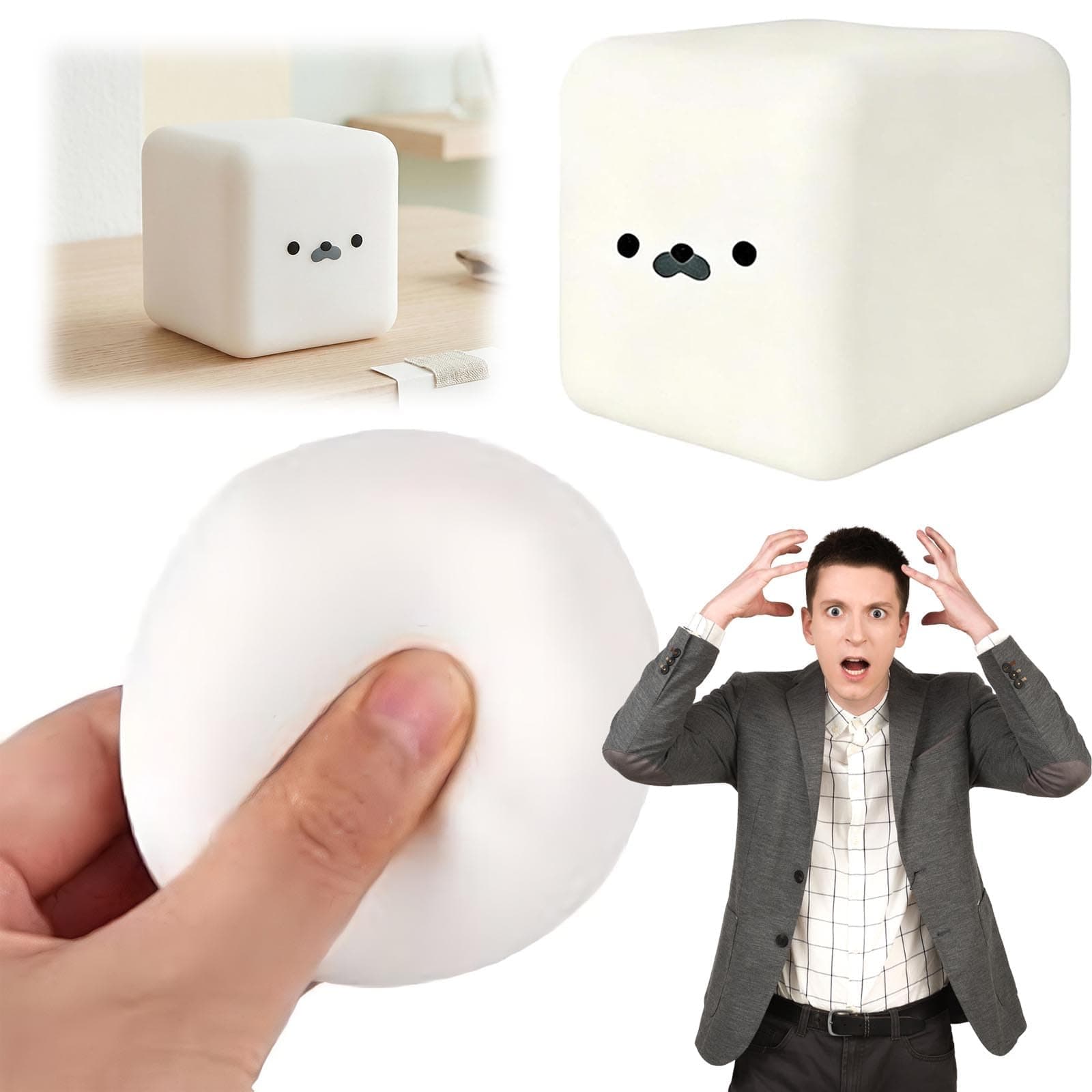 Tofu Seal Squishys, White Cube Stress Toy, Soft Squeeze Decompression Stress Toy, Cute Expression Tofu Cube Squishys, Stretchy Desk Toys for Adults Anxiety Relief Party Favors thumbnail 3