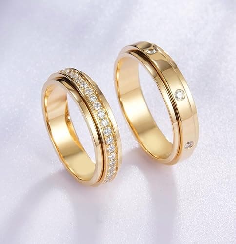 Kainier 14K Gold Plated Anxiety Rings Cubic Zirconia Stones Spinner Fidget Band Rings for Women Men Relieving Anxiety Lucky Rings Comfort Fit Size 5 to 10 thumbnail 6