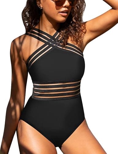 Hilor Women's Tummy Control Swimsuits Slimming One Piece Bathing Suits Front Crossover Swimwear thumbnail 2