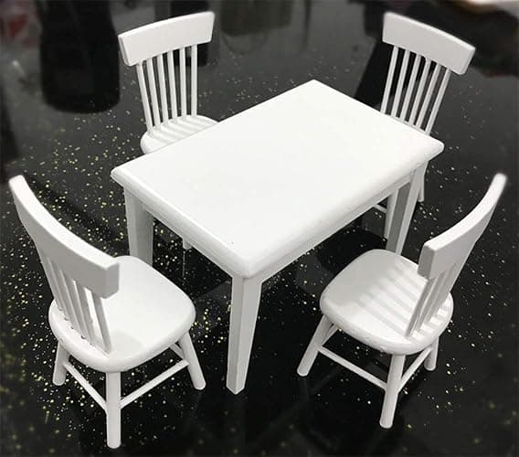 SXFSE Dollhouse Decoration Accessories, 1:12 Dollhouse Miniature Furniture Wooden White Dining Table Chair Model Set - Image 1