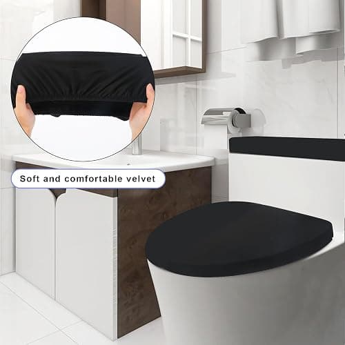 2Set Toilet Lid Cover and Toilet Tank Lid Cover Toilet Cover with Elastic Bottom Fabric Cover for A Lid Toilet Tank Toilet Top Cover Back of Toilet Tank Cover Replacement (Black) thumbnail 5