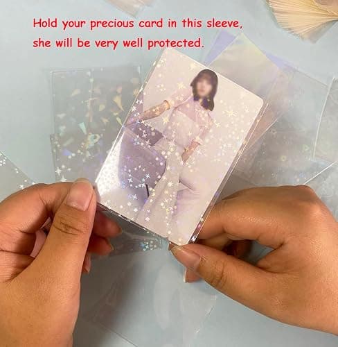 Lora Rossie 300 Pcs Kpop Photocard Sleeves Laser Flashing Card Sleeves Heart Star Glass Gemstone Rainbow Holographic Trading Card Protector for Photocard Mini Polaroid Kpop Photo Cards thumbnail 3