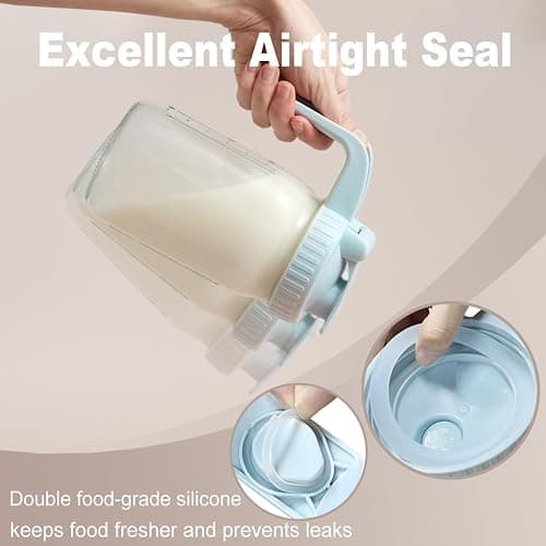 32oz Glass Pitcher with Lid & V-shaped Pour Spout - 1 Quart Double Leak Proof, Creamer Container for Sun Tea, Juice, Cold Brew Coffee, Breastmilk Storage Container thumbnail 6