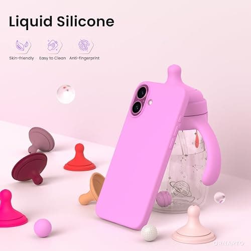 ORNARTO Compatible with iPhone 16 Plus Case 6.7, Slim Liquid Silicone 3 Layers Full Covered Soft Gel Rubber Phone Case Protective Cover 6.7 Inch, Cherry Blossom thumbnail 3