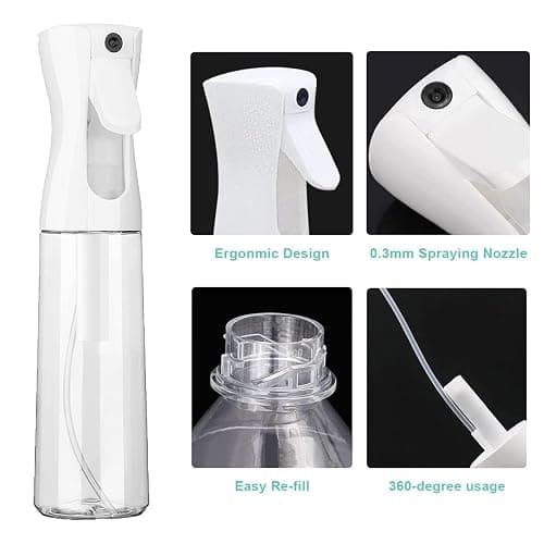 Spray Bottle for Hair 300ml/10.15oz, 2pcs Continuous Spray Bottle Empty Fine Mist Spray Bottles, Leak-Proof Clear Water Mister Spray Bottle for Hair Styling, Plants, Cleaning (2pcs 300ml, White) thumbnail 8