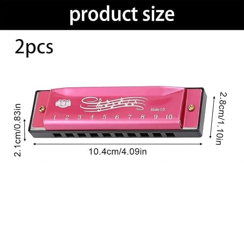 2 Pcs Harmonica Kids,10 Hole 20 Tone Diatonic Mouth,Premium Titanium Mouth Organ,Durable Kids Harmonica,Organ in C for Christmas,Festive Gifts,Party Games,Beginners(Rose Red, Blue) thumbnail 2