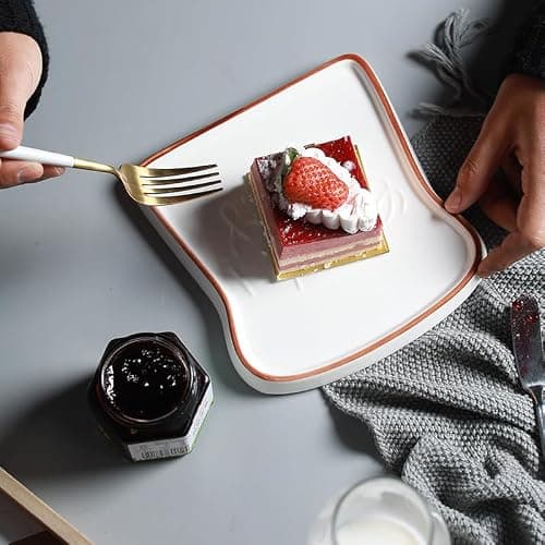 Toast Shape Ceramic Plate Family Restaurant Handmade Cutlery Bread Plate Cake Plate 2-piece Package (Brown) thumbnail 7