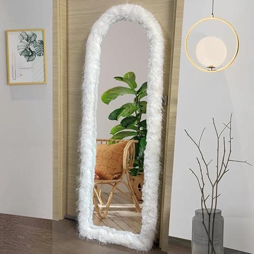 UYRIE Fluffy Mirror Cover - 59"x16" Full Length Stretch Universal Ultra Soft Non-Slip Cover Warm Home Decor for Bedroom Cloakroom (Pink-Without Mirror, Suitable for 59"×16") thumbnail 7