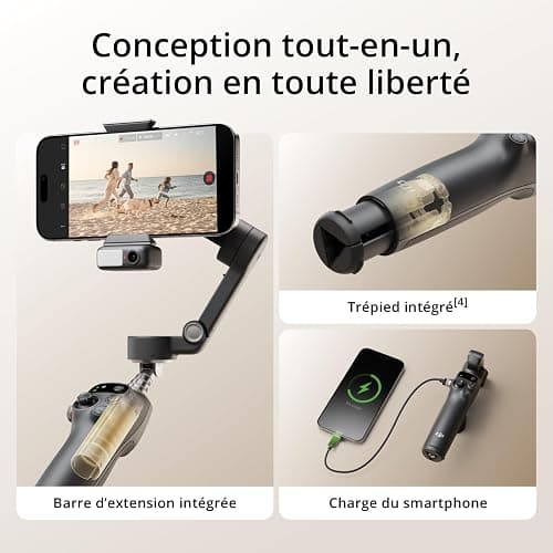DJI Osmo Mobile 7P pour iPhone, Stabilisateur Nacelle, Android, Suivi natif, Éclairage, Nacelle pour téléphone à 3 axes, Lancement rapide, Édition en un seul clic,Barre d’extension et trépied intégrés thumbnail 5
