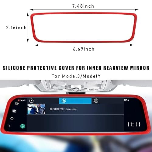 Suvnie Car Rear View Mirror Protector Frame, Silicone Auto Rearview Mirror Edge Protective Cover Compatible with Model 3 Y, Car Interior Rearview Mirror Decor Accessories (Red) thumbnail 2