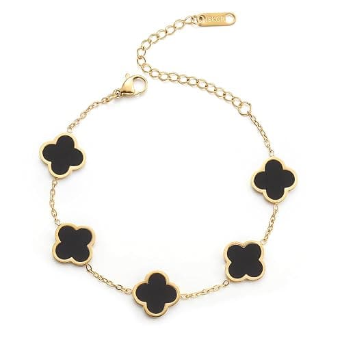 AIPPK 18K Gold Plated Clover Lucky Bracelet for Women White/Black/Red/Green Flower Four Leaf Link Bracelets Trendy Jewelry Gifts for Women - Image 1
