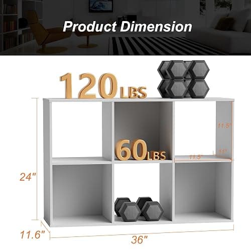 Sweetcrispy 6 Cube Storage Organizer - Open Cube Bookshelf with 3 Removable Back Panels, Display Storage Bookcase for Living Room, Bedroom, Entrance Hall, Home Office，36" L×11.6" W×24" H, White thumbnail 2