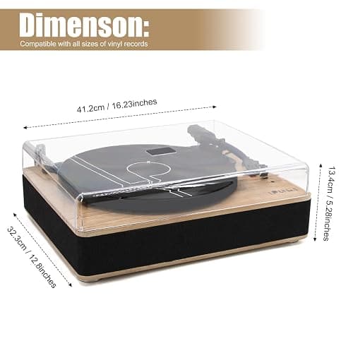 Vinyl Record Player 3-Speed Belt-Drive Turntable with Stereo Speakers and USB Play&Recording (Light Wood) thumbnail 6