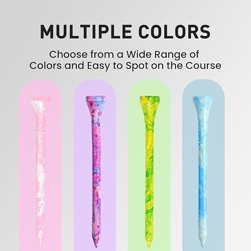 FINGER TEN Golf Tees Stylish Bamboo Wooden Coloured Painted Value 100 Pack, Durable 3 1/4 2 3/4 1 1/2 Inch Long Short Tee, Cool Style Purple Pink Green Enhanced Visibility for Men Women thumbnail 6