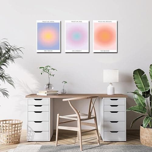 Colorful Abstract Aura Posters for Room Aesthetic 3 Piece Aura Gradient Spiritual Affirmation Canvas Wall Art Positive Energy Painting Danish Pastel Room Wall Decor for Bedroom Yoga 12x16in Unframed thumbnail 5