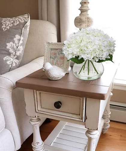 Hollyone Hydrangea Artificial Flowers with Vase White Silk Fake Flowers Arrangements in Glass Vase with Faux Water for Home Bathroom Office Table Centerpiece Shelf Decorations thumbnail 5