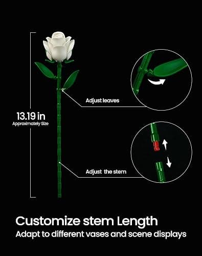 iATOM White Rose Bouquet Building Set, Wedding Artificial Flowers Botanical Collection for Adults Women, Gift for Christmas & Valentines Day - Home Office Table Centerpiece Decor - IA11013 thumbnail 3