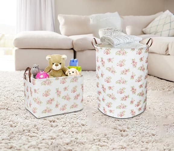 NTAOHAMPER Pink Flower Laundry Hamper, laundry Basket, Nursery Hamper,Waterproof Storage Bin for Bedroom,Clothes Organizer Basket, Room Decor(Pink Flower) thumbnail 6