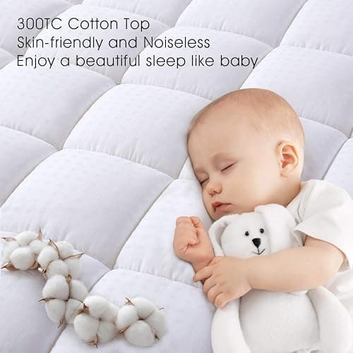 EASELAND King Size Mattress Pad Pillow Top Mattress Cover Quilted Fitted Mattress Protector Cotton 8-21" Deep Pocket Cooling Topper (78x80 Inches, White) - King - White thumbnail 4