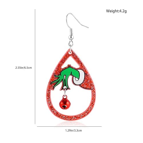 Christmas Earrings for Women Red Green Christmas Jingle Bell Earrings Glitter Teardrop Dangle Earrings Holiday New Year Christmas Jewelry Gift thumbnail 6
