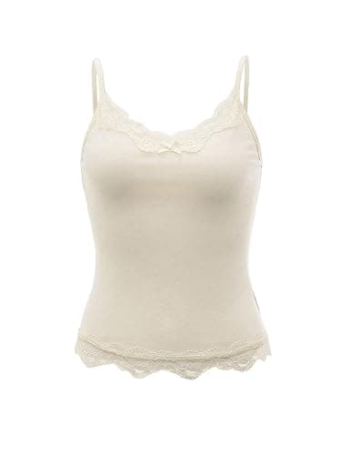SHENHE Women's Lace Cami Y2K V Neck Spaghetti Strap Sleeveless Lace Tank Top Camisole Shirts - Image 1