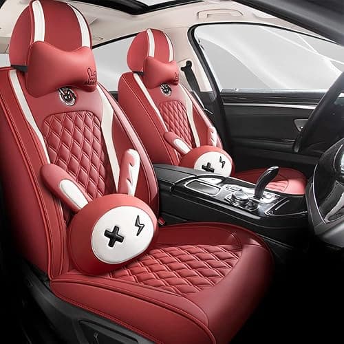 Cute Cartoon Rabbit Car Seat Covers (Cartoon Wine Red) - Image 1