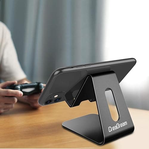 CreaDream Cell Phone Stand, Cradle, Holder, Aluminum Desktop Stand Compatible with Switch, All Smart Phone, iPhone 11 Pro Xs Max Xr X Se 8 7 6 6s Plus SE 5 5s-Black thumbnail 2