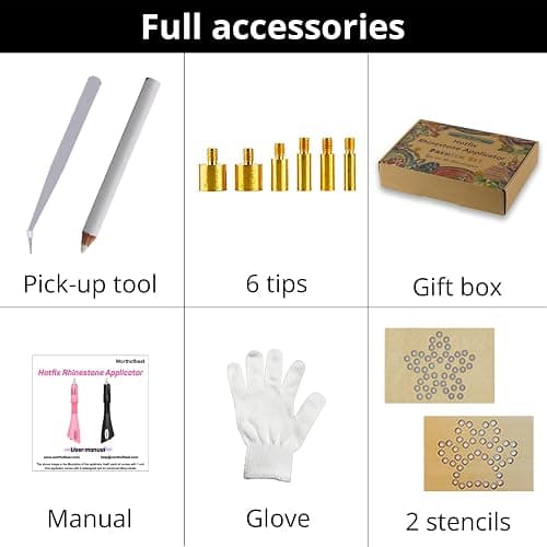 Hot Fix Tool with 10000 Rhinestones and 300 Pearls for Blinging Clothes, Fabric, Clothing, Leather, Hotfix Bedazzler Kit with 6 Tips, Stand, Gift Box, Manual, Glove, Stencils, Tray, Tweezers, Picker thumbnail 4