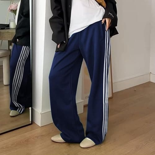UAURORAO Women Y2k Track Pants Baggy Striped Joggers Sweatpants Elastic Waist Color Block Parachute Pants with Pockets thumbnail 6