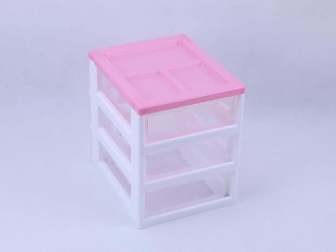 Pink 3-Tier Desk Organizer – Compact Plastic Storage Box for Makeup, Jewelry, School Supplies & Art Crafts – Desktop Tidy for Bedroom Vanity or Dorm Room (Classical) thumbnail 5