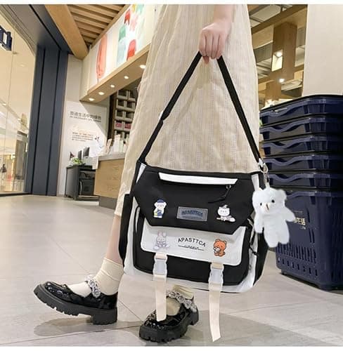 PRLINJSK Cute Messenger Bag for Teen Girls Women, Kawaii Crossbody Shoulder Purse with Pins and Stuffed Pendant Gift thumbnail 3
