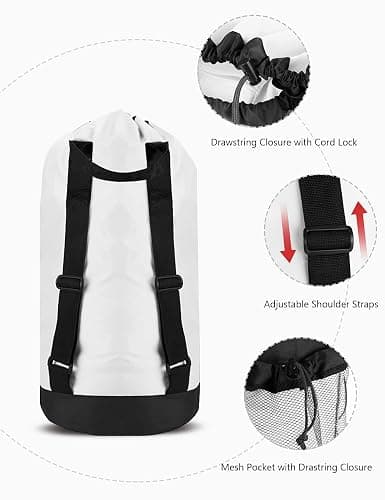 Dalykate Backpack Laundry Bag, Laundry Backpack with Shoulder Straps and Mesh Pocket Durable Nylon Clothes Hamper Bag with Drawstring Closure for College, Travel, Laundromat, Apartment thumbnail 4