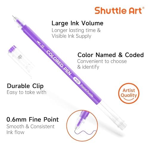 Shuttle Art Colored Pens, 72 Vibrant Colors Cute Journal Pens 0.6mm Fine Point Colored Gel Pens for Black Paper in Portable Bag for Coloring Writing Drawing Journaling Note Taking School Office Home thumbnail 5