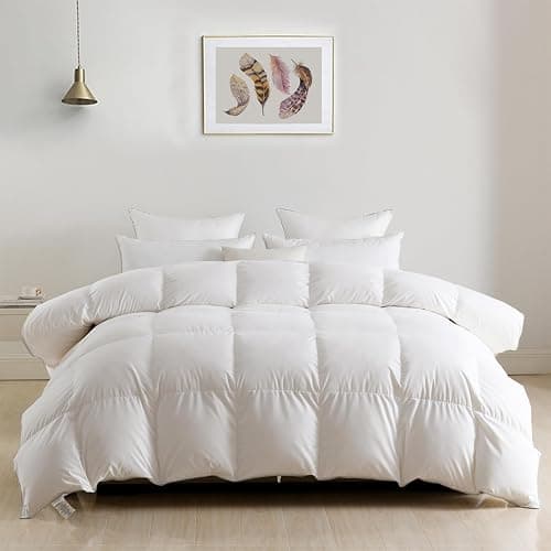 DWR Luxury King Down Feather Fibers Comforter, Ultra-Soft Cotton Blend Fabric, Medium Weight for All Season Hotel Style Fluffy Duvet Insert with Ties (106x90 Inches, White) thumbnail 7