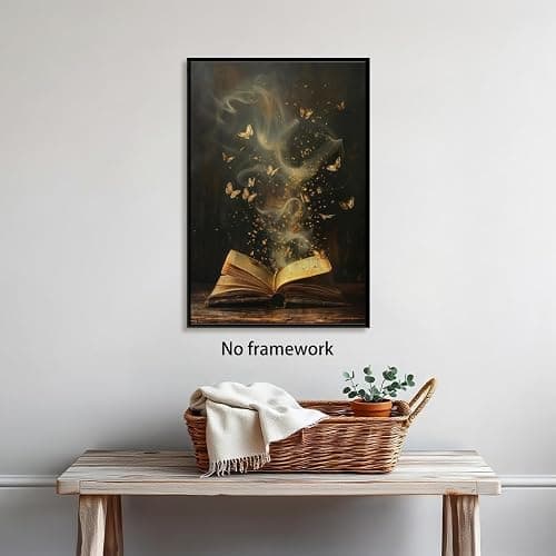 Vintage Moody Victorian Bookish Wall Art Magical Book Butterflies Canvas Print Retro Dark Academia Reading Nook Painting for Library Bookclub Bedroom Book Lover Decor 12x18inch Unframed - 12L" x 18W" - style-1 Unframed thumbnail 5