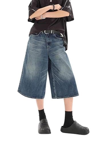 Lafaguw Baggy Jorts Women Y2K Capri Wide Leg Long Jean Shorts Summer | Cropped Jeans,High Waisted,Oversized Jorts,Hangable Design,Classic 4 Pockets,Streetwear Clothes,Business Casual Outfits thumbnail 2