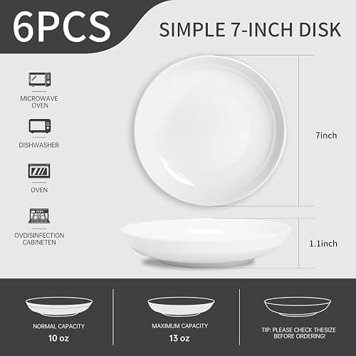 QUANSHANGJU Set of 6 Dinner Plates 7 Inch, White Porcelain Plates, Microwave Oven Dishwasher Safe Scratch Resistant thumbnail 3