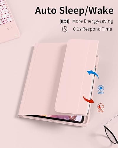 ZKTUYU for iPad (A16) 11th 10th Generation Case with Keyboard, 7-Colors Backlit, Folio Cover with Pencil Holder, Multi-Touch Trackpad, Detachable Keyboard for iPad 11/10.9-inch 2025/2022 (Baby Pink) thumbnail 7