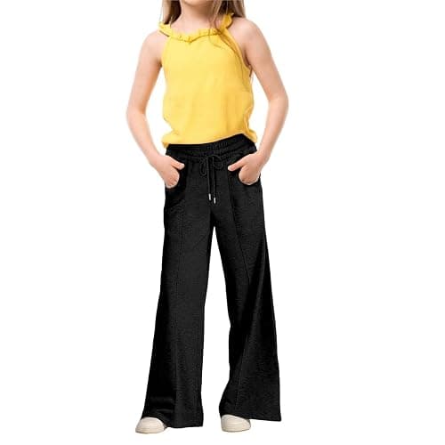 Girls Oversized Wide Leg Sweatpants Drawstring Kids Baggy Straight Leg Track Pants Casual Plain Pockets Joggers thumbnail 2