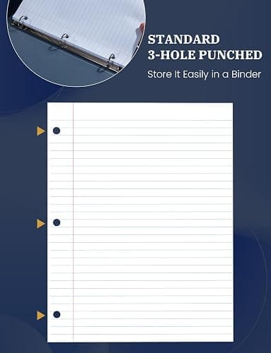 Loose Leaf Paper, 100 Sheets Notebook Paper, Binder Lined Paper Wide Ruled, 8.5'' x 11'' Loose Leaf, 3-Hole Punched Filler Writing Paper, 3-Ring Binder Note Papers, White thumbnail 4