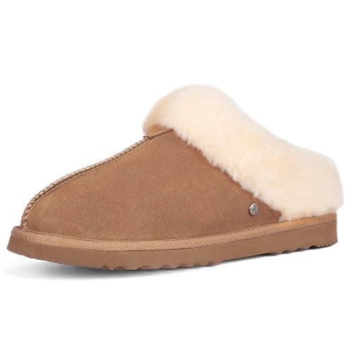 Parfeying Women's Slip on House Slippers, Real Wool from Sheep, Anti-slip Rubber Sole Warm Indoor Outdoor Slippers for Women thumbnail 3