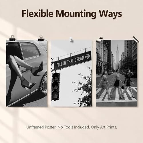 3Pcs Black White Fashion Women Unframed Canvas Wall Art, Retro NYC Decor | Vintage Street Scene Trendy Chic Luxury Feminist Glam Motivational Art Print, Flexible Frame for Bedroom Living Room Decor thumbnail 6