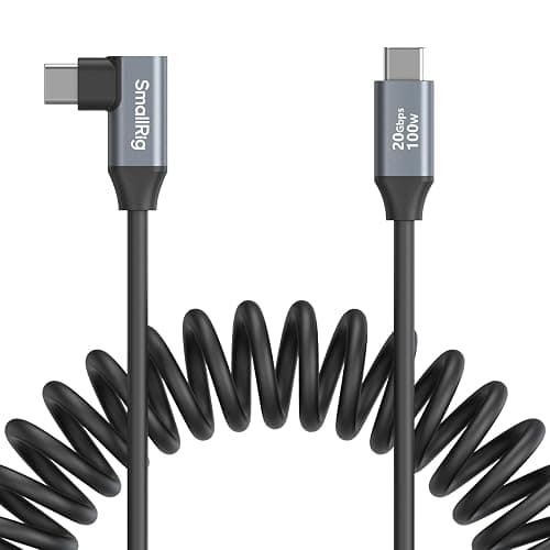 SMALLRIG USB C to USB C Coiled Data Cable (Straight to Angled), 90 Degree USB C Cable 20Gbps High Speed Data Transfer, Support PD 100W Fast Charging, for iPhone, Laptops and Cameras etc. - 4792 - Image 1