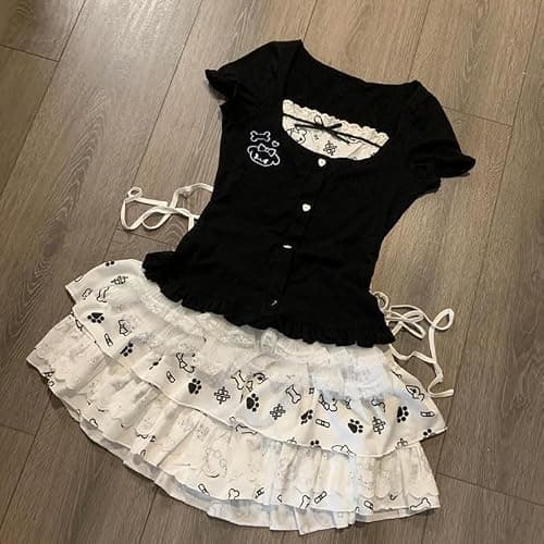 Mcbling Top Skirt Set Gyaru Shoujo Girl Jojifuku Jirai Kei Clothes Scenecore Fashion Cutecore Decora Y2K thumbnail 6