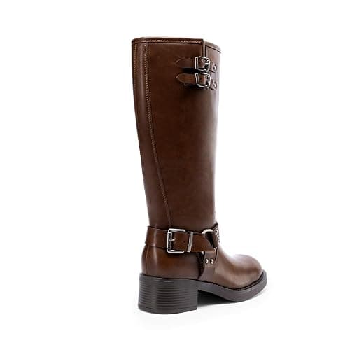 DREAM PAIRS Women's Knee High Boots Square Toe Motorcycle Boots Chunky Low Heel Fashion Buckles Biker Riding Boots with Side Zipper thumbnail 7